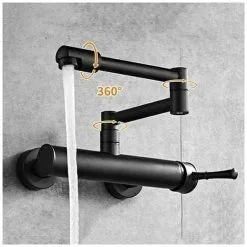 Faucet Shop 38 Soleil Wall-Mounted Kitchen Faucet, Telescopic Folding, Black Wall-Mounted Faucet, Wall-Mounted Brass Faucet, Wall-Mounted Mixer Tap, Ceramic, Kitchen Sink, Doub