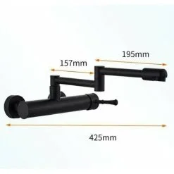 Soleil Wall-Mounted Kitchen Faucet, Telescopic Folding, Black Wall-Mounted Faucet, Wall-Mounted Brass Faucet, Wall-Mounted Mixer Tap, Ceramic, Kitchen Sink, Doub -Faucet Shop 100165220 4