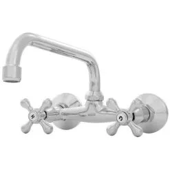 Invena Kitchen Bath 'C' Type Wall Mounted Traditional Water Mixer Tap Cross Head