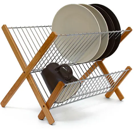 Relaxdays CROSS Bamboo And Chromed Steel Draining Rack: 27 X 38 X 29 Cm Drying Rack Folding Dish Drainer For Plates, Cups, Glasses, Natural 1 Relaxdays CROSS Bamboo And Chromed Steel Draining Rack: 27 X 38 X 29 Cm Drying Rack Folding Dish Drainer For Plates, Cups, Glasses, Natural