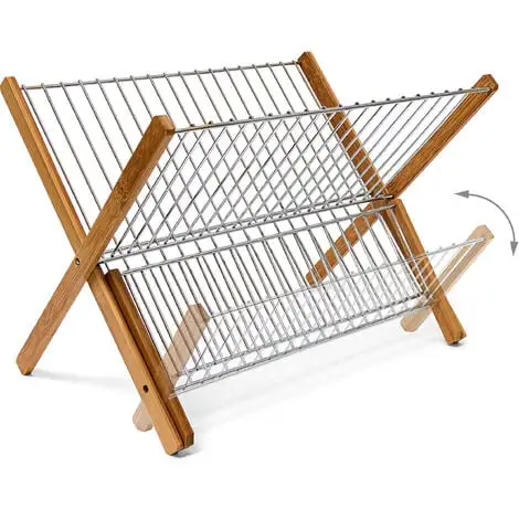 Relaxdays CROSS Bamboo And Chromed Steel Draining Rack: 27 X 38 X 29 Cm Drying Rack Folding Dish Drainer For Plates, Cups, Glasses, Natural 3 Relaxdays CROSS Bamboo And Chromed Steel Draining Rack: 27 X 38 X 29 Cm Drying Rack Folding Dish Drainer For Plates, Cups, Glasses, Natural - Image 3