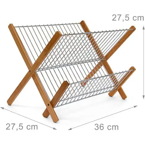 Relaxdays CROSS Bamboo And Chromed Steel Draining Rack: 27 X 38 X 29 Cm Drying Rack Folding Dish Drainer For Plates, Cups, Glasses, Natural 4 Relaxdays CROSS Bamboo And Chromed Steel Draining Rack: 27 X 38 X 29 Cm Drying Rack Folding Dish Drainer For Plates, Cups, Glasses, Natural - Image 4