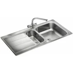 Rangemaster Glendale Kitchen Sink 1.5 Bowl Stainless Steel Inset FREE Waste Kit