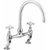 NESHOME Traditional Victorian Design Bridge Deck Mounted Chrome Cross Head Kitchen Sink Mixer Tap
