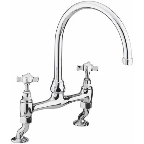 NESHOME Traditional Victorian Design Bridge Deck Mounted Chrome Cross Head Kitchen Sink Mixer Tap 1 NESHOME Traditional Victorian Design Bridge Deck Mounted Chrome Cross Head Kitchen Sink Mixer Tap