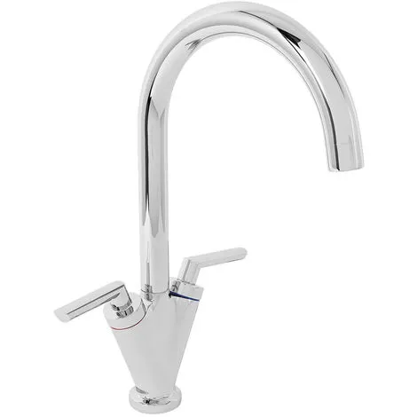 NRG Modern Solid Brass Tap Swivel Spout Twin Dual Lever Kitchen Sink Mixer Faucet Chrome 4 NRG Modern Solid Brass Tap Swivel Spout Twin Dual Lever Kitchen Sink Mixer Faucet Chrome - Image 4