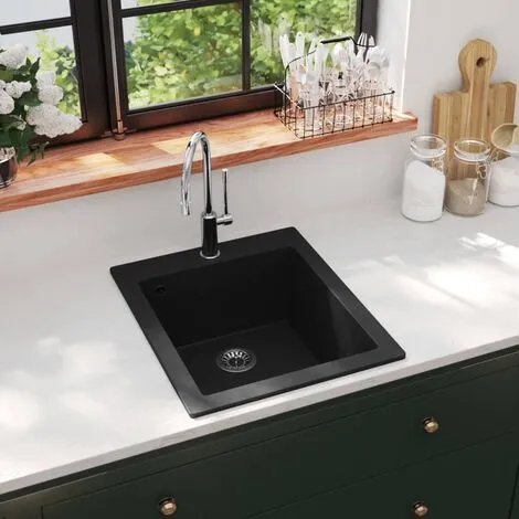 Overmount Kitchen Sink Single Basin Granite Black VidaXL 2 Overmount Kitchen Sink Single Basin Granite Black VidaXL - Image 2
