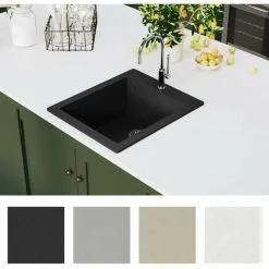 Overmount Kitchen Sink Single Basin Granite Black VidaXL 8 Overmount Kitchen Sink Single Basin Granite Black VidaXL -Faucet Shop 2090024 4