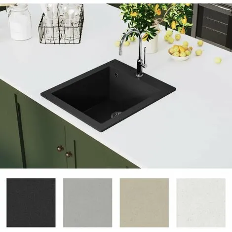 Overmount Kitchen Sink Single Basin Granite Black VidaXL 4 Overmount Kitchen Sink Single Basin Granite Black VidaXL - Image 4