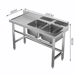 Livingandhome Stainless Steel Commercial Double Kitchen Sink With Bowl Side Platform -Faucet Shop 23559363 5