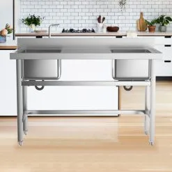 Livingandhome Stainless Steel Double Side Kitchen Sink With Middle Platform -Faucet Shop 23559368 3