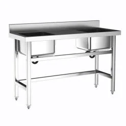 Livingandhome Stainless Steel Double Side Kitchen Sink With Middle Platform -Faucet Shop 23559368 4