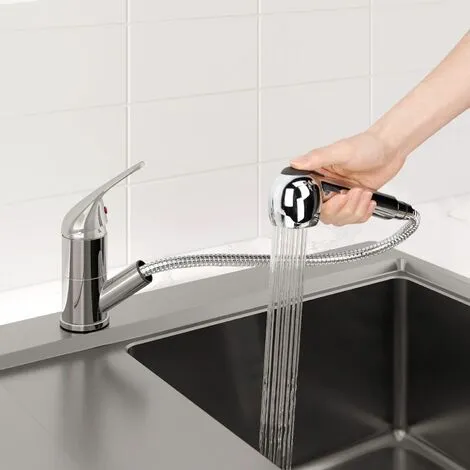Essentials Modern Mono Kitchen Mixer Tap Pull Out Handheld Spray Round Single Lever Chrome 2 Essentials Modern Mono Kitchen Mixer Tap Pull Out Handheld Spray Round Single Lever Chrome - Image 2