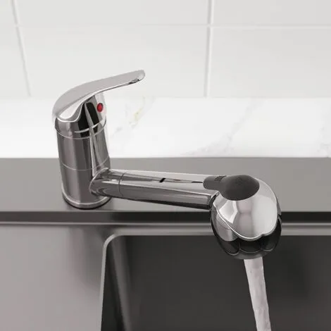 Essentials Modern Mono Kitchen Mixer Tap Pull Out Handheld Spray Round Single Lever Chrome 4 Essentials Modern Mono Kitchen Mixer Tap Pull Out Handheld Spray Round Single Lever Chrome - Image 4