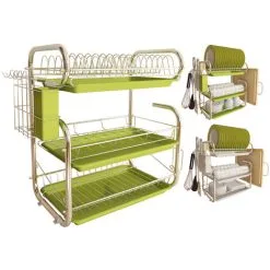 Livingandhome 3 Tier Kitchen Chrome Storage Rack With Sink Rack Drip Tray 7 Livingandhome 3 Tier Kitchen Chrome Storage Rack With Sink Rack Drip Tray -Faucet Shop 23694699 3