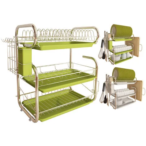 Livingandhome 3 Tier Kitchen Chrome Storage Rack With Sink Rack Drip Tray 3 Livingandhome 3 Tier Kitchen Chrome Storage Rack With Sink Rack Drip Tray - Image 3