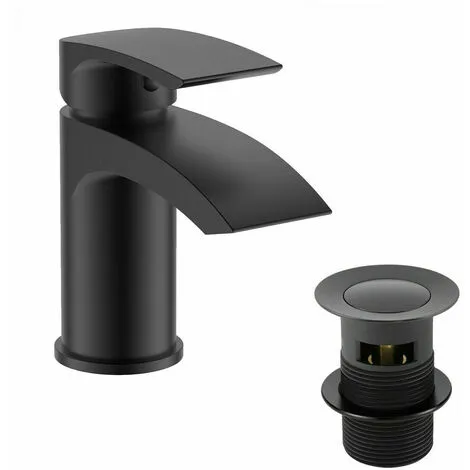 GRAVITY BATHROOMS Black Matt Waterfall Basin & Bath Filler Tap Lever Round Deck Mounted Modern 2 GRAVITY BATHROOMS Black Matt Waterfall Basin & Bath Filler Tap Lever Round Deck Mounted Modern - Image 2