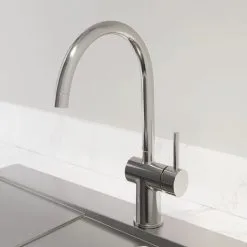 Sauber Modern Monobloc Kitchen Mixer Tap Single Lever Handle Curved Swivel Spout Chrome
