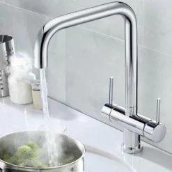 BUYAPARCEL Chrome 3 In 1 Instant Boiling Hot Water Twin Lever Kitchen Tap Only Cool Touch