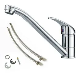 BUYAPARCEL Modern Monbloc Kitchen Sink Mixer Tap Single Lever Swivel Spout Chrome + Flexi