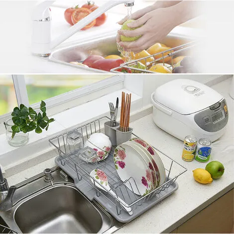 Livingandhome Large Dish Drying Rack With Raining Tray Cutlery Holder 2 Livingandhome Large Dish Drying Rack With Raining Tray Cutlery Holder - Image 2