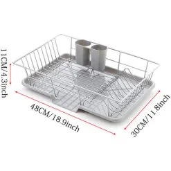 Livingandhome Large Dish Drying Rack With Raining Tray Cutlery Holder 9 Livingandhome Large Dish Drying Rack With Raining Tray Cutlery Holder -Faucet Shop 31941748 5