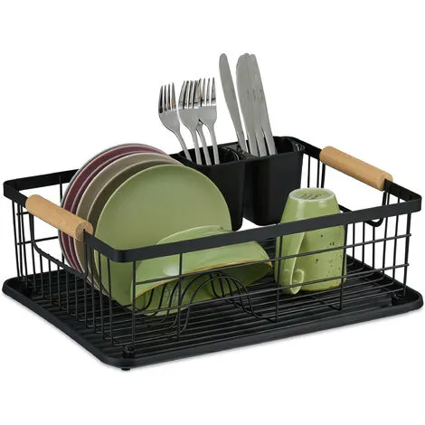 Relaxdays Dish Drainer With Drip Tray & Cutlery Basket, Kitchen Draining Rack, Plate Rack, Drying Rack In Black 1 Relaxdays Dish Drainer With Drip Tray & Cutlery Basket, Kitchen Draining Rack, Plate Rack, Drying Rack In Black