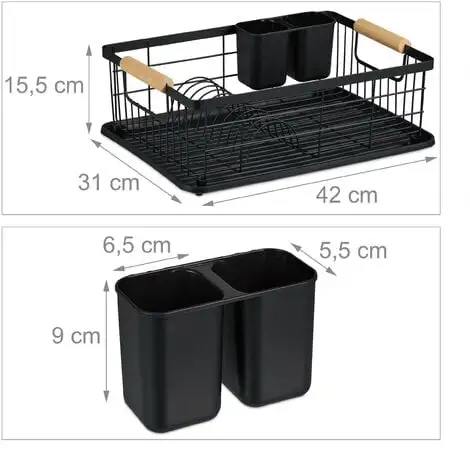 Relaxdays Dish Drainer With Drip Tray & Cutlery Basket, Kitchen Draining Rack, Plate Rack, Drying Rack In Black 4 Relaxdays Dish Drainer With Drip Tray & Cutlery Basket, Kitchen Draining Rack, Plate Rack, Drying Rack In Black - Image 4