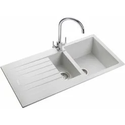 Rangemaster Andesite Kitchen Sink 1.5 Bowl White Granite Inset Reversible Waste