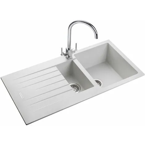 Rangemaster Andesite Kitchen Sink 1.5 Bowl White Granite Inset Reversible Waste 1 Rangemaster Andesite Kitchen Sink 1.5 Bowl White Granite Inset Reversible Waste