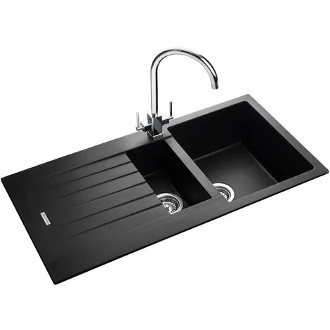 Rangemaster Andesite Kitchen Sink 1.5 Bowl Black Granite Inset Reversible Waste 1 Rangemaster Andesite Kitchen Sink 1.5 Bowl Black Granite Inset Reversible Waste