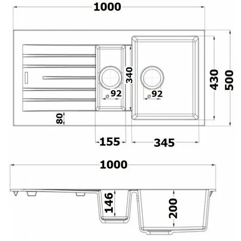 Rangemaster Andesite Kitchen Sink 1.5 Bowl Black Granite Inset Reversible Waste 3 Rangemaster Andesite Kitchen Sink 1.5 Bowl Black Granite Inset Reversible Waste - Image 3