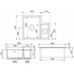 Rangemaster Rustique Kitchen Sink Left Hand 1.3 Bowl Ceramic 90mm Strainer Waste -Faucet Shop 44170390 3