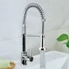 DAY PLUS Chrome Monobloc Kitchen Sink Mixer Tap Swivel And Spring Spout Pull Out Hose Spray Single Lever Swan Neck Faucet, 10 Year Warranty
