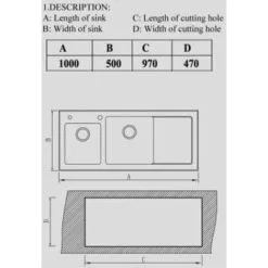 Sauber Kitchen Sink 1.5 Bowl LH Drainer Black Glass Stainless Steel Inset Waste 9 Sauber Kitchen Sink 1.5 Bowl LH Drainer Black Glass Stainless Steel Inset Waste -Faucet Shop 46530768 5