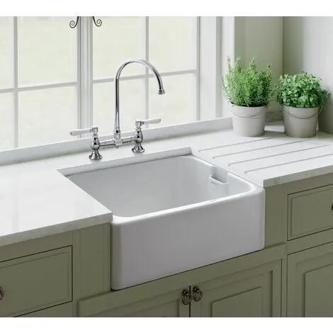 Rangemaster Farmhouse Belfast Kitchen Sink Single Bowl Ceramic White FREE Wastew 1 Rangemaster Farmhouse Belfast Kitchen Sink Single Bowl Ceramic White FREE Wastew