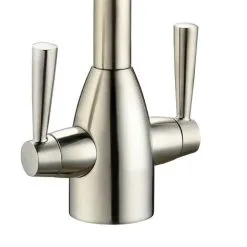 BUYAPARCEL Modern Mono Kitchen Sink Mixer Tap Brushed Nickel Twin Lever Swivel Spout +Flexi -Faucet Shop 50827690 3