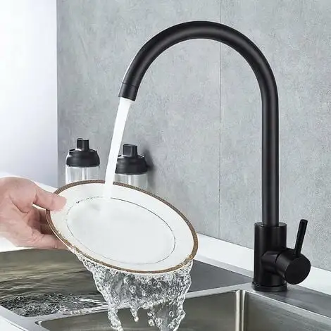 NESHOME Contemporary Matte Black Kitchen Single Lever Mixer Tap With Diffuser And 360 Swivel Spout 2 NESHOME Contemporary Matte Black Kitchen Single Lever Mixer Tap With Diffuser And 360 Swivel Spout - Image 2
