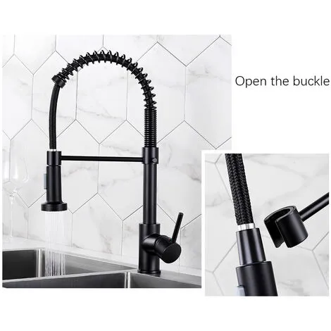 QHJ Kitchen Sink Mixer Tap Black Copper Faucet Mono Taps Swivel Pull Out Spray Spout 2 QHJ Kitchen Sink Mixer Tap Black Copper Faucet Mono Taps Swivel Pull Out Spray Spout - Image 2