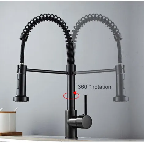 QHJ Kitchen Sink Mixer Tap Black Copper Faucet Mono Taps Swivel Pull Out Spray Spout 3 QHJ Kitchen Sink Mixer Tap Black Copper Faucet Mono Taps Swivel Pull Out Spray Spout - Image 3