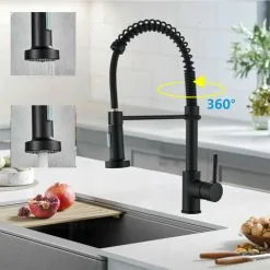 QHJ Kitchen Sink Mixer Tap Black Copper Faucet Mono Taps Swivel Pull Out Spray Spout 9 QHJ Kitchen Sink Mixer Tap Black Copper Faucet Mono Taps Swivel Pull Out Spray Spout -Faucet Shop 54177245 5