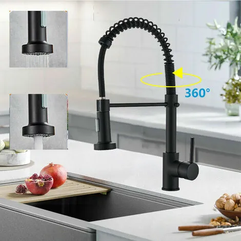 QHJ Kitchen Sink Mixer Tap Black Copper Faucet Mono Taps Swivel Pull Out Spray Spout 5 QHJ Kitchen Sink Mixer Tap Black Copper Faucet Mono Taps Swivel Pull Out Spray Spout - Image 5