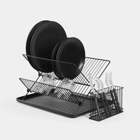 VonShef Dish Drainer Rack – Foldable Space Saving Design With Drip Tray And Cutlery Holder- Matt Black 1 VonShef Dish Drainer Rack – Foldable Space Saving Design With Drip Tray And Cutlery Holder- Matt Black