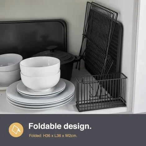 VonShef Dish Drainer Rack – Foldable Space Saving Design With Drip Tray And Cutlery Holder- Matt Black 2 VonShef Dish Drainer Rack – Foldable Space Saving Design With Drip Tray And Cutlery Holder- Matt Black - Image 2