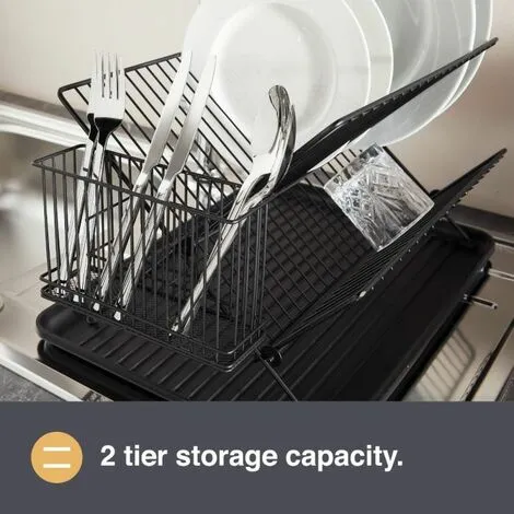VonShef Dish Drainer Rack – Foldable Space Saving Design With Drip Tray And Cutlery Holder- Matt Black 3 VonShef Dish Drainer Rack – Foldable Space Saving Design With Drip Tray And Cutlery Holder- Matt Black - Image 3