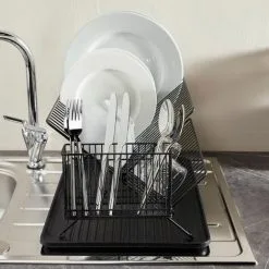 VonShef Dish Drainer Rack – Foldable Space Saving Design With Drip Tray And Cutlery Holder- Matt Black 9 VonShef Dish Drainer Rack – Foldable Space Saving Design With Drip Tray And Cutlery Holder- Matt Black -Faucet Shop 54924549 5