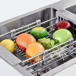 HIASDFLS Panier De Vidange Télescopique En Acier Inoxydable, Évier Égouttoir À Vaisselle Réglable Évier Extensible Égouttoir De Cuisine Organisateur D'Évier Pour Fruits À Légumes