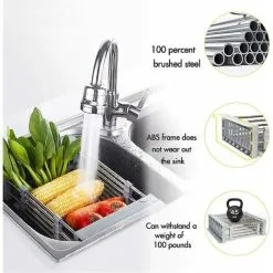 HIASDFLS Panier De Vidange Télescopique En Acier Inoxydable, Évier Égouttoir À Vaisselle Réglable Évier Extensible Égouttoir De Cuisine Organisateur D'Évier Pour Fruits À Légumes -Faucet Shop 55526979 3