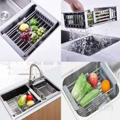 HIASDFLS Panier De Vidange Télescopique En Acier Inoxydable, Évier Égouttoir À Vaisselle Réglable Évier Extensible Égouttoir De Cuisine Organisateur D'Évier Pour Fruits À Légumes -Faucet Shop 55526979 4