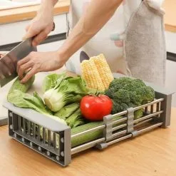 HIASDFLS Panier De Vidange Télescopique En Acier Inoxydable, Évier Égouttoir À Vaisselle Réglable Évier Extensible Égouttoir De Cuisine Organisateur D'Évier Pour Fruits À Légumes -Faucet Shop 55526979 5